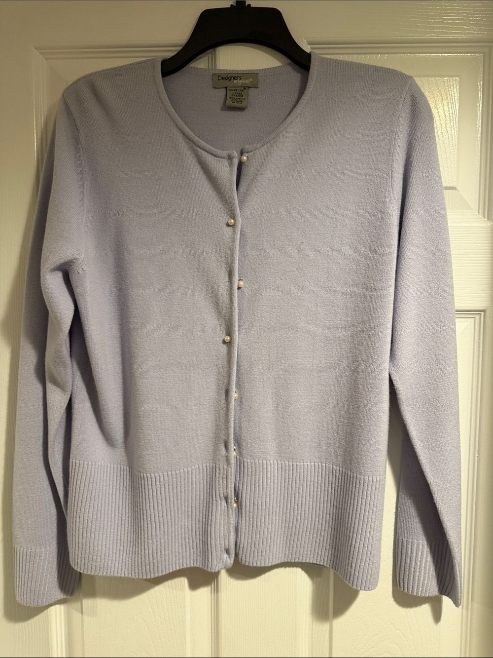 Pale Lavender Pearl-Button Cardigan Sweater